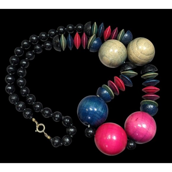 Vintage Rainbow Stained Wood Beaded Necklace - Picture 1 of 5